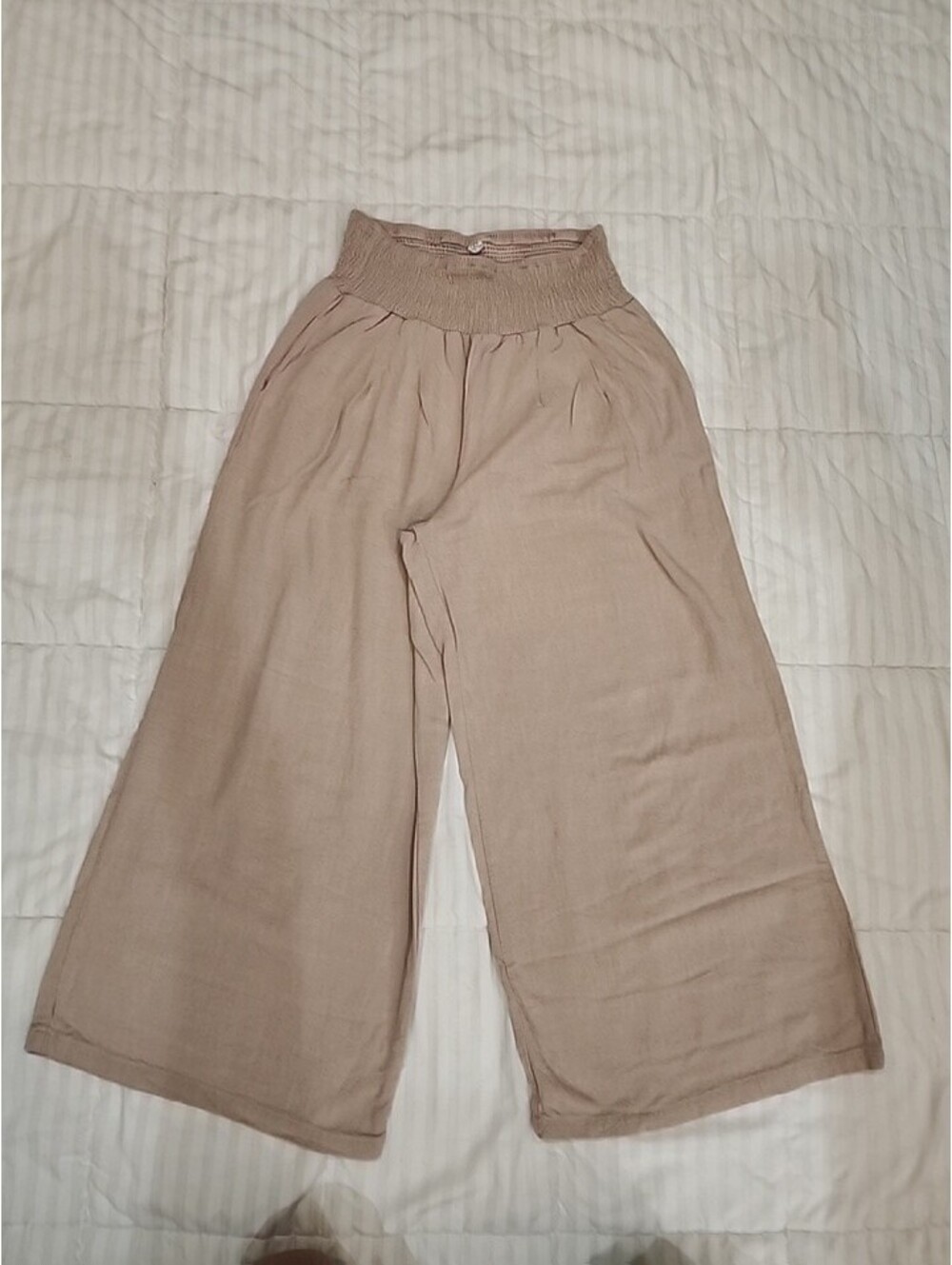 Anrabess Tan High Waisted Wide Lag Pull On Linen Blend Pants - Women's Size M